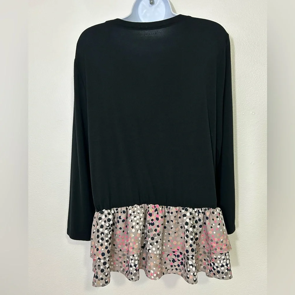 Kate Spade Womens Large Black Metallic Dot Peplum Hem Top